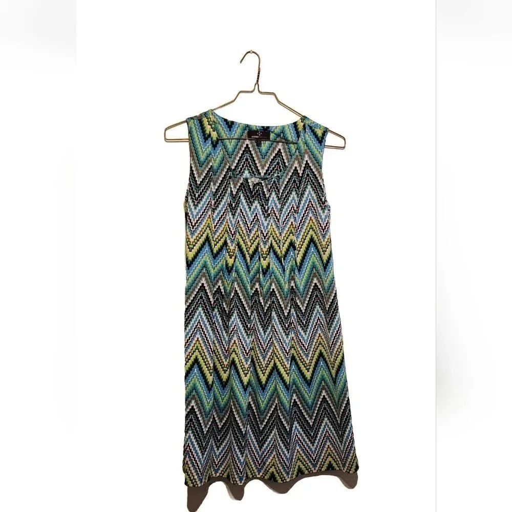 Ronni Nicole Abstract Blue Green Black Dress Large Size 8 Funky Bright